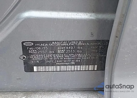 2015 Hyundai Sonata Se из США, поврежденный, VIN 5NPE24AF9FH181847